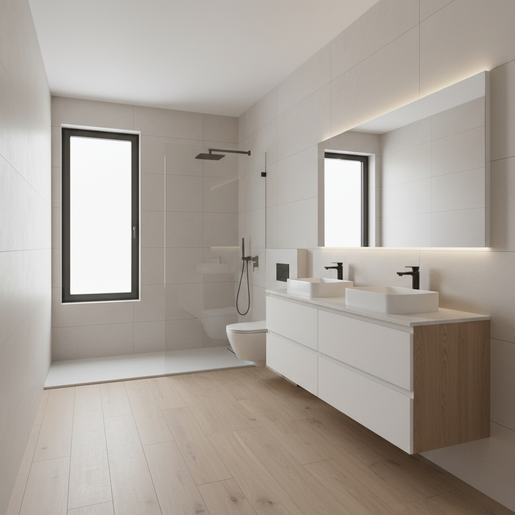 Fugenlose Wandplatten und moderne Dusche